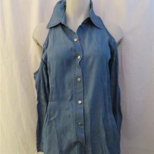 CHARLEY 5.0 COLD SHOULDER DENIM SHIRT S
